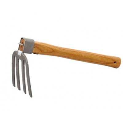 carbon steel mini rake with wooden handle